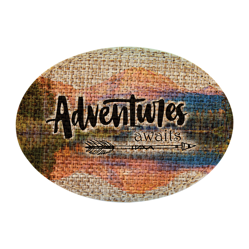 Patch ovale sublimable en toile de jute 3 1/2' x 2 1/2' avec adhésif