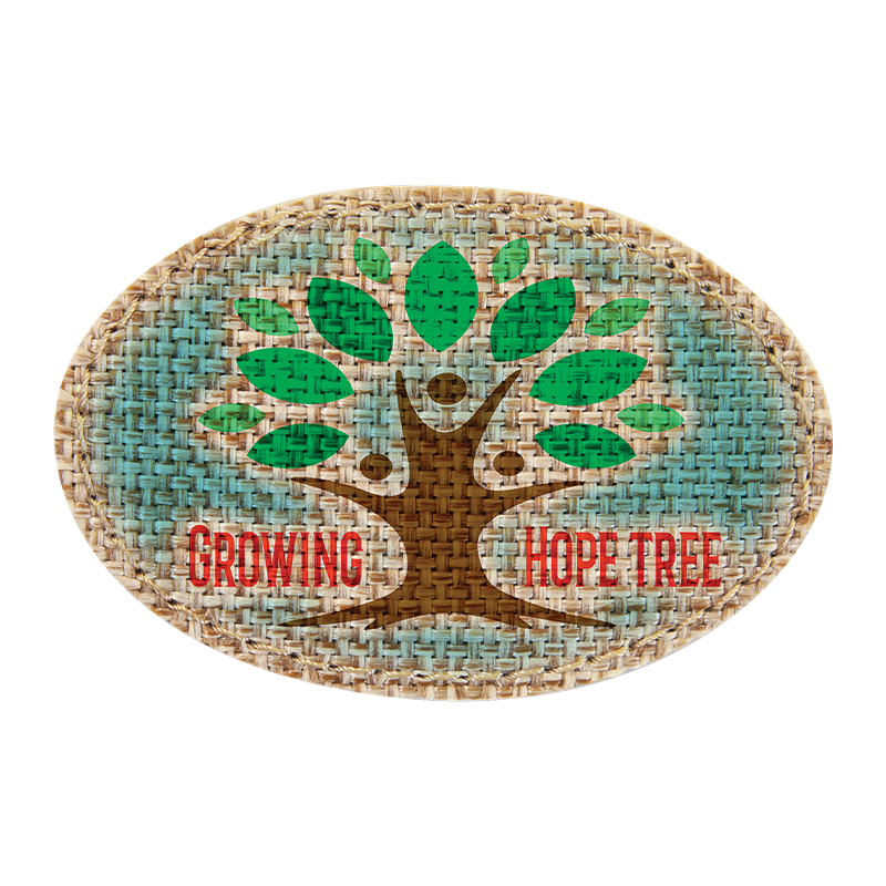 Patch sublimable ovale en toile de jute de 3' x 2' avec adhésif