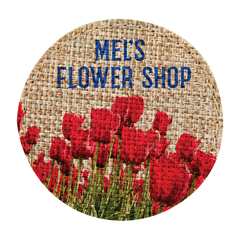 Patch sublimable rond en toile de jute de 2 1/2' avec adhésif