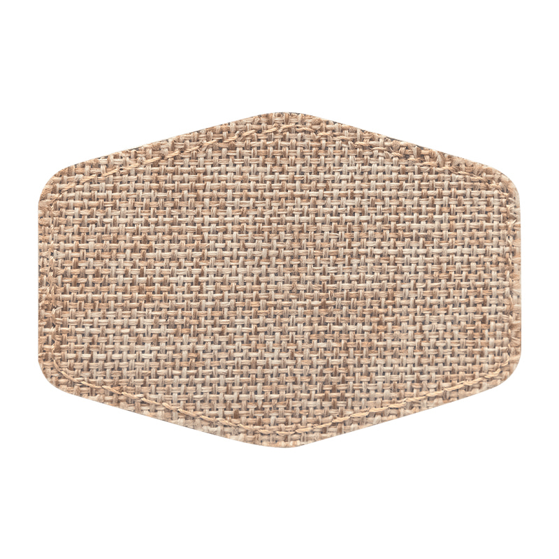 Patch sublimable hexagonal en toile de jute de 3 1/2' x 2 1/2' avec adhésif