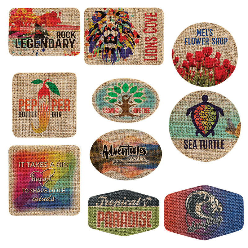 Patch ovale sublimable en toile de jute 3 1/2' x 2 1/2' avec adhésif