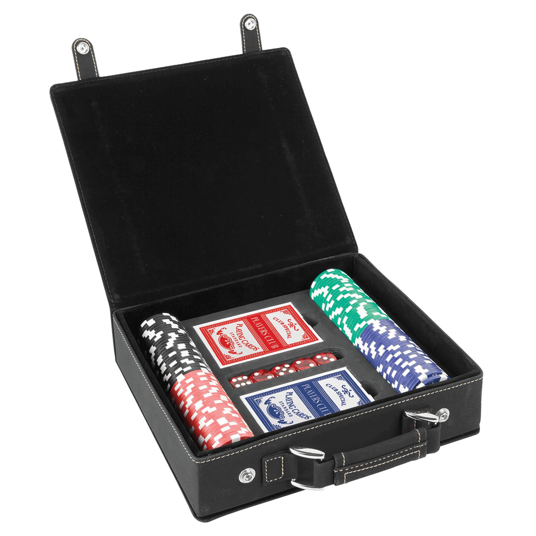 Jeux de poker, de cartes et de dés en similicuir laser