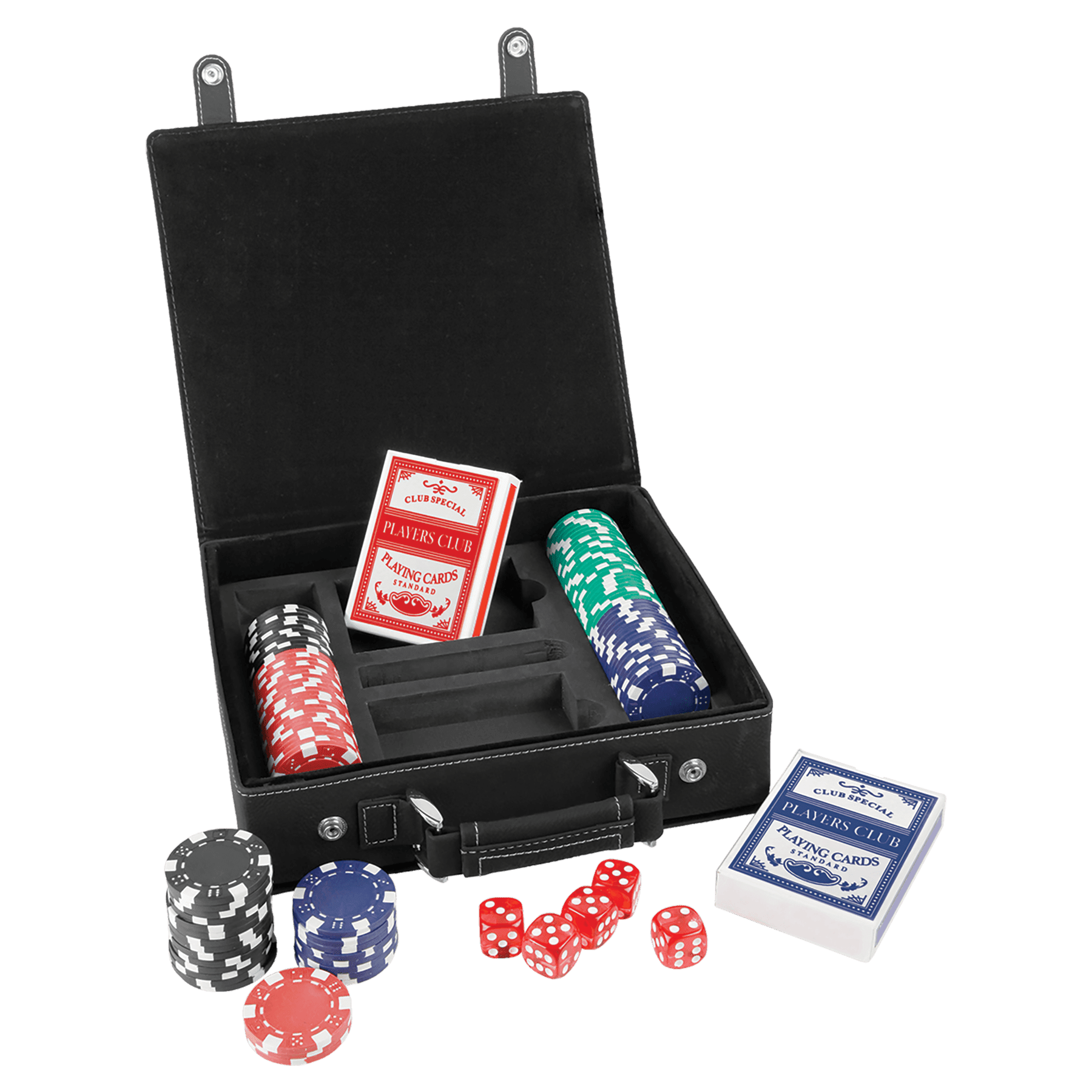 Jeux de poker, de cartes et de dés en similicuir laser