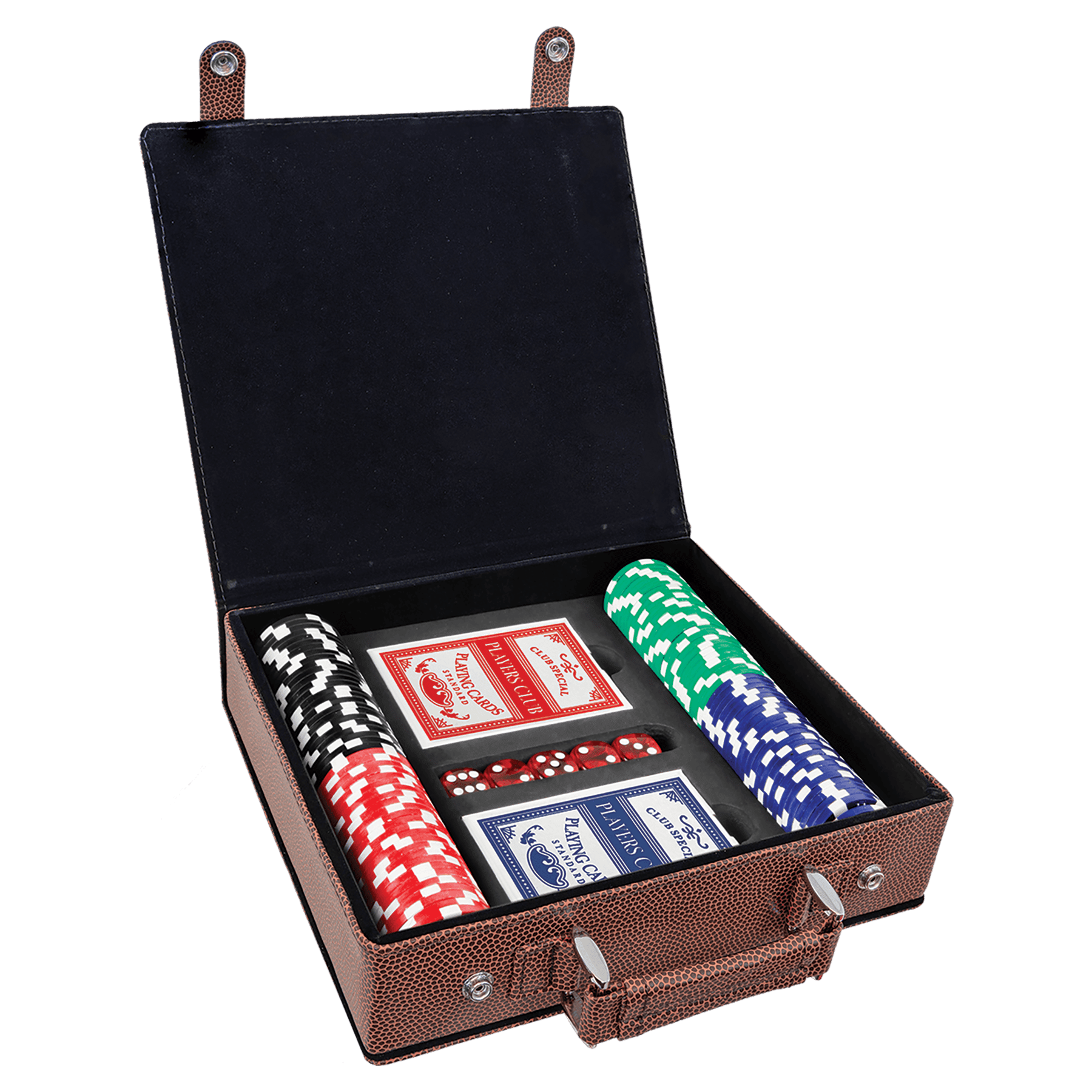 Jeux de poker, de cartes et de dés en similicuir laser