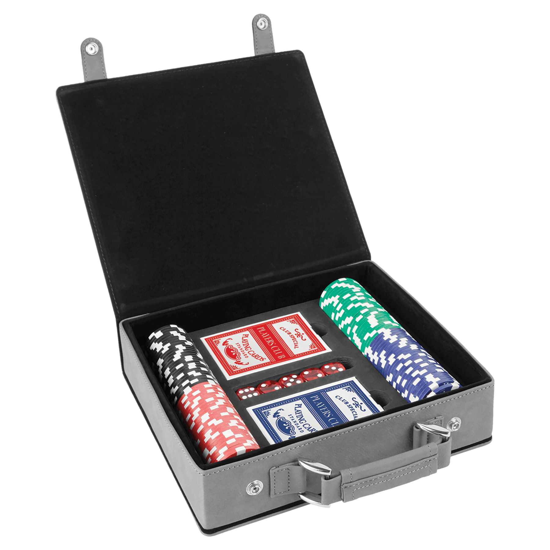 Jeux de poker, de cartes et de dés en similicuir laser