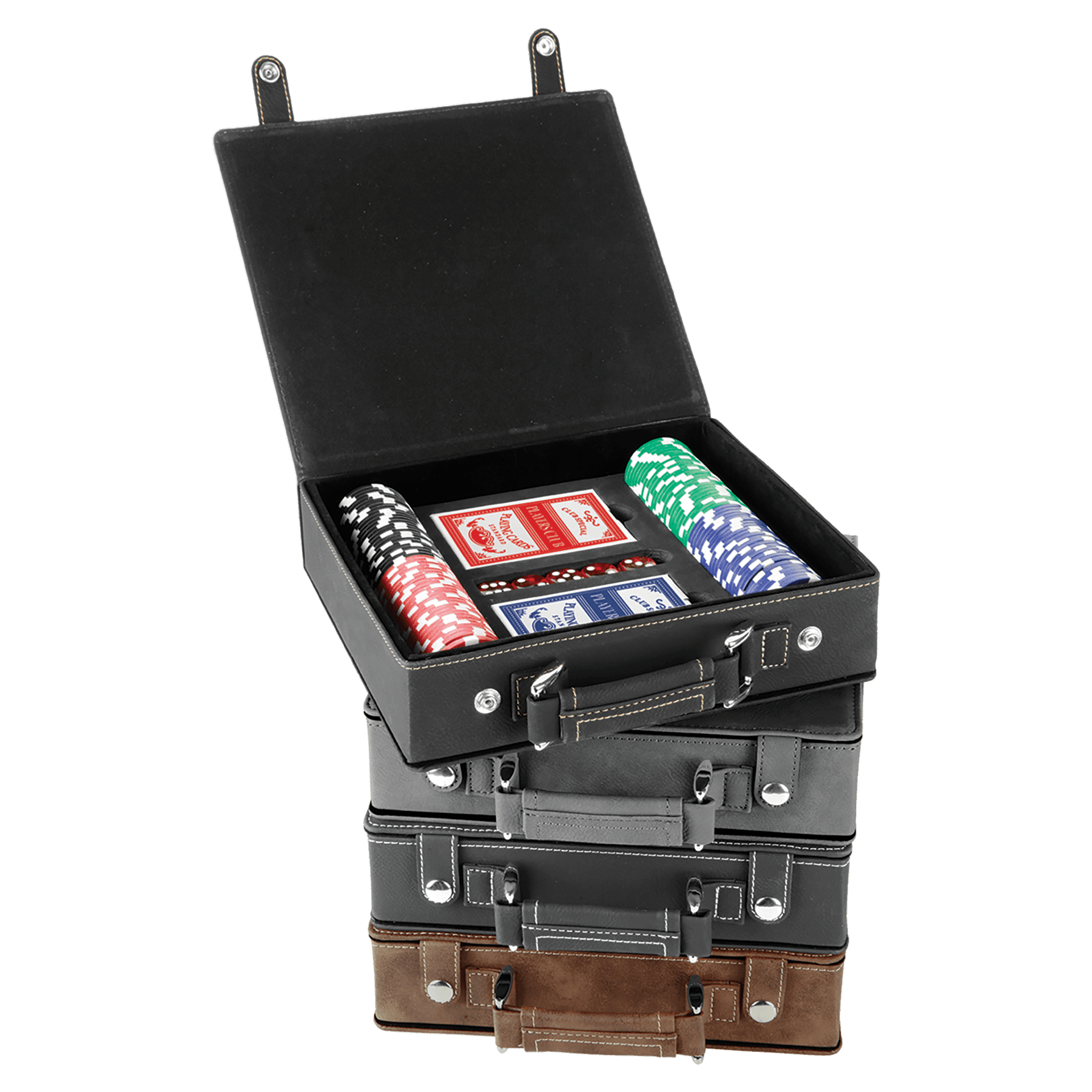 Jeux de poker, de cartes et de dés en similicuir laser