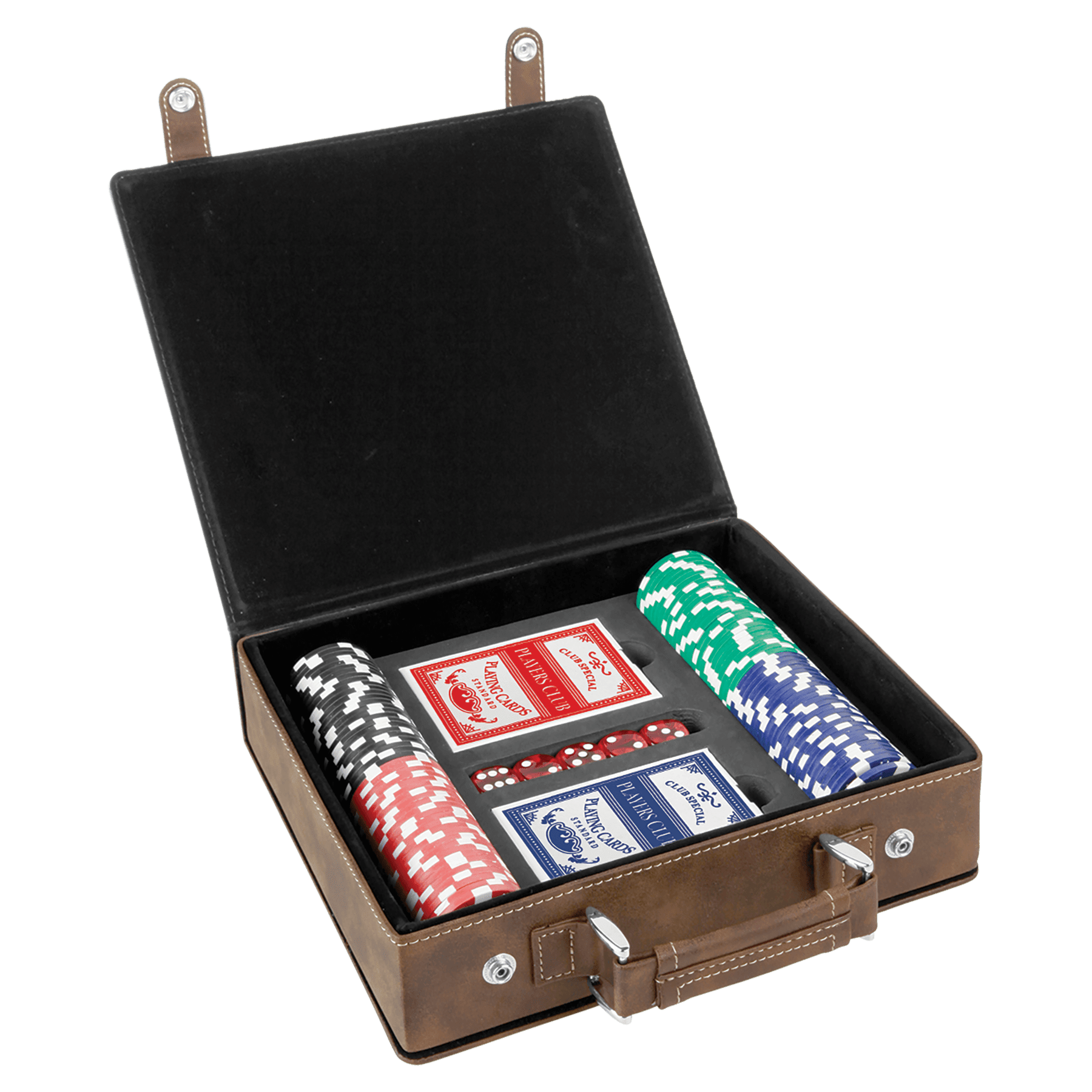 Jeux de poker, de cartes et de dés en similicuir laser