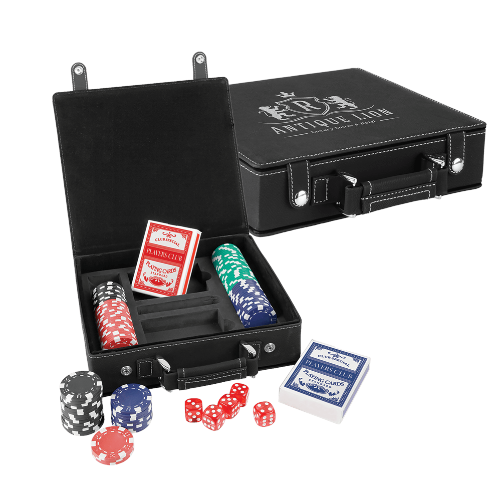 Jeux de poker, de cartes et de dés en similicuir laser