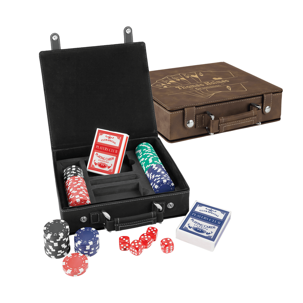 Jeux de poker, de cartes et de dés en similicuir laser
