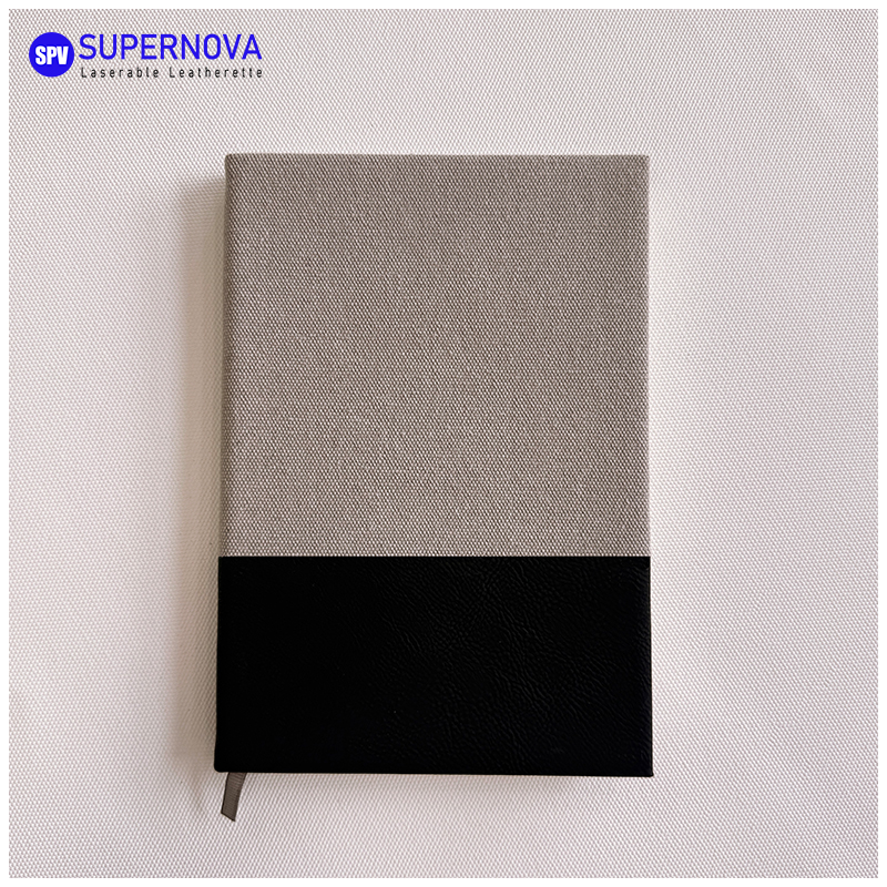 Carnet en similicuir et en toile fendu au laser