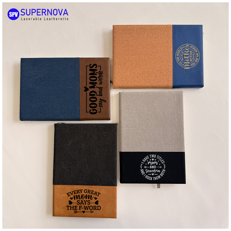Carnet en similicuir et en toile fendu au laser