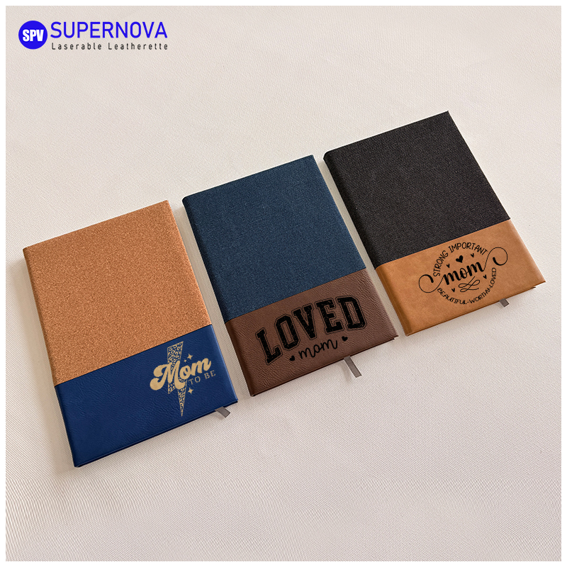 Carnet en similicuir et en toile fendu au laser