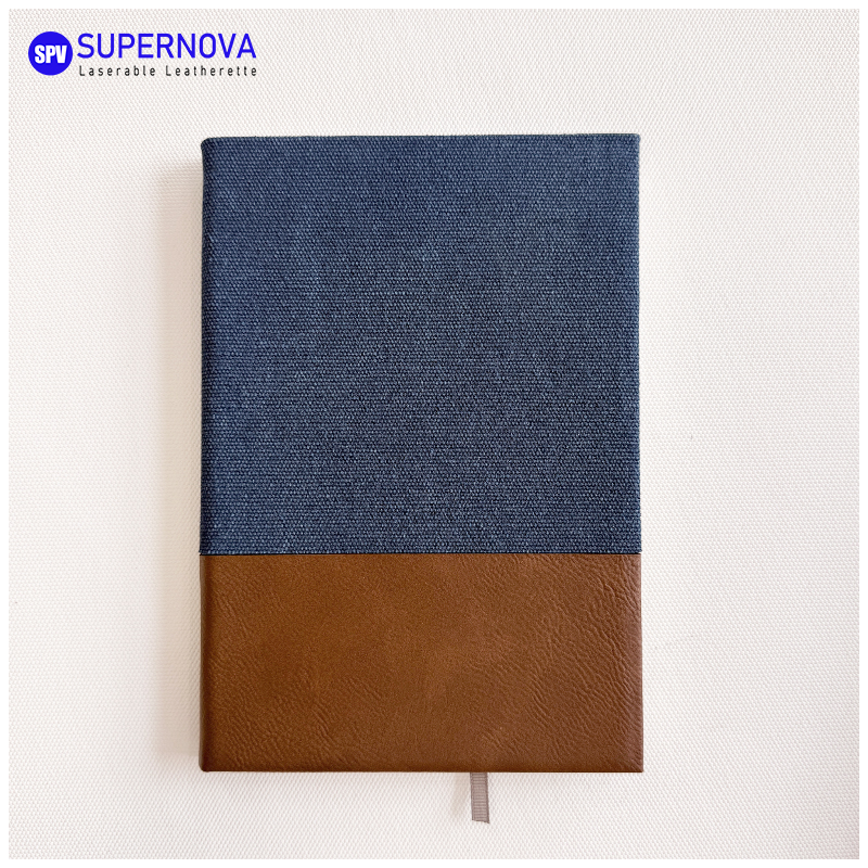 Carnet en similicuir et en toile fendu au laser
