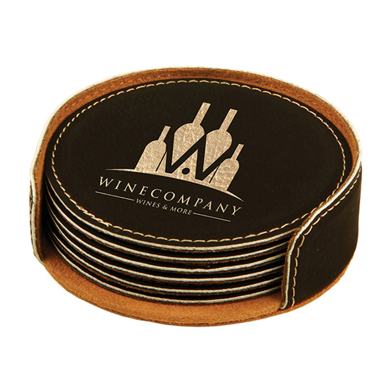 Ensemble de 6 sous-verres ronds en similicuir laserable