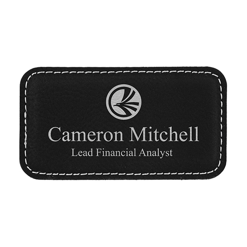 Badge rectangulaire en similicuir laser vierge avec aimant