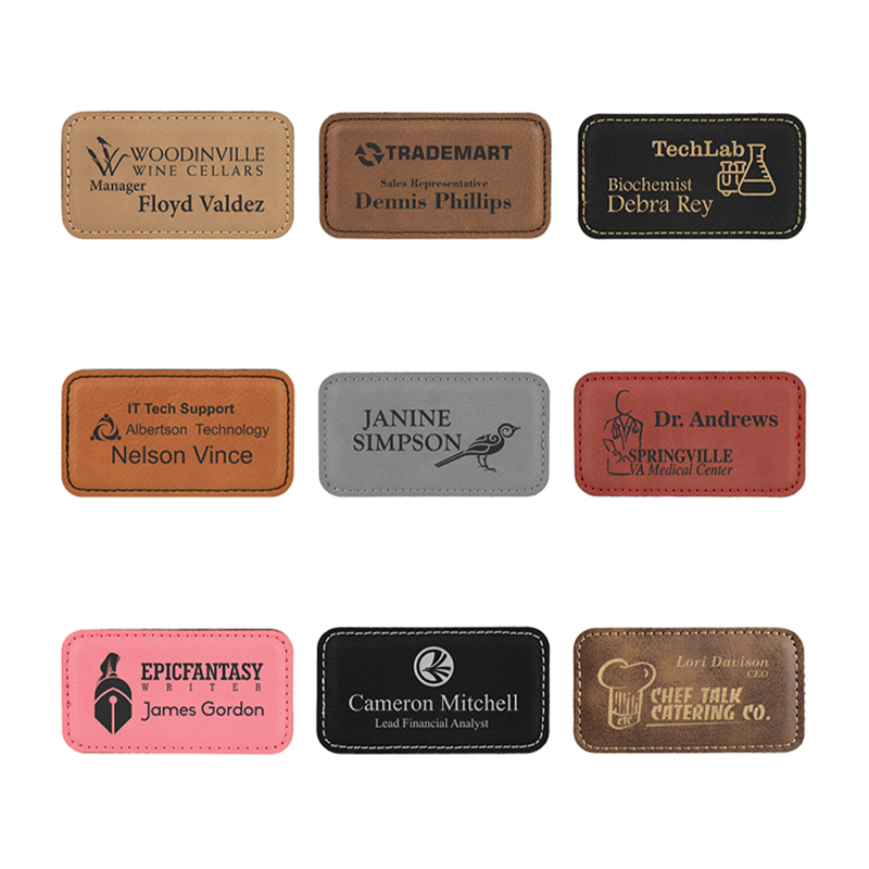 Badge rectangulaire en similicuir laser vierge avec aimant
