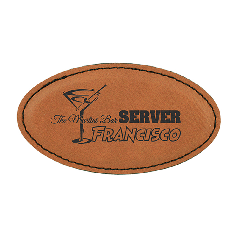 Badge ovale en similicuir laser vierge avec aimant