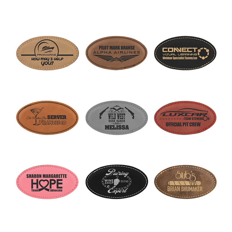 Badge ovale en similicuir laser vierge avec aimant