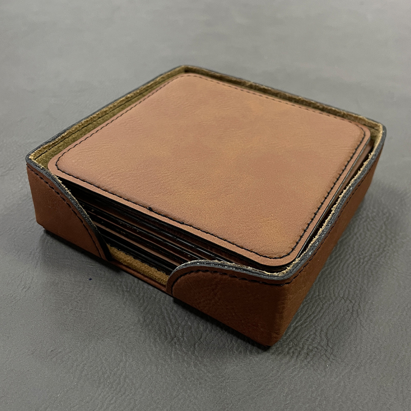Ensemble de 6 dessous de verre carrés en similicuir 4' x 4' avec support