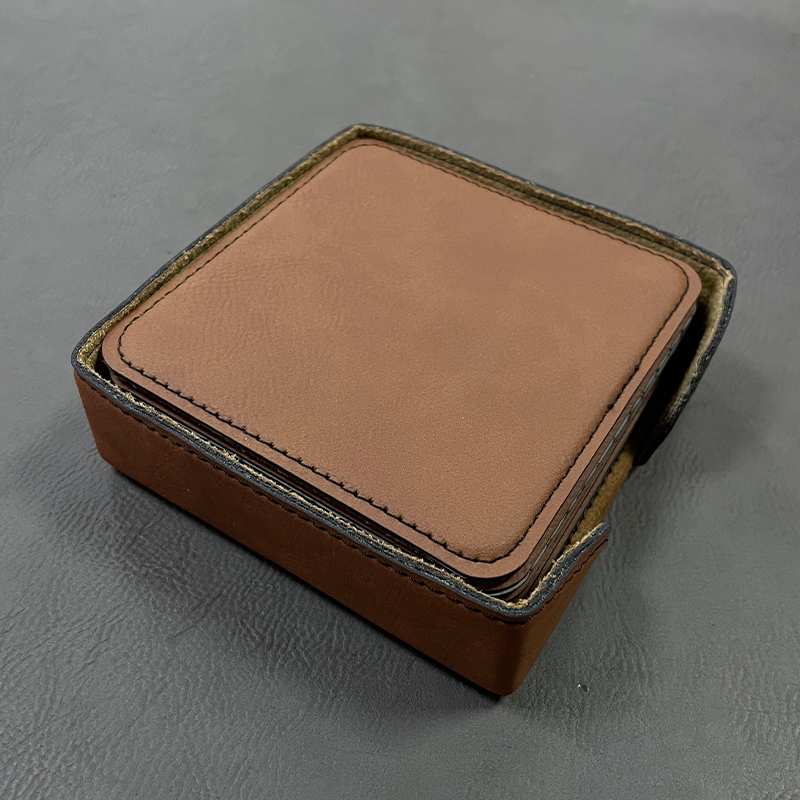Ensemble de 6 dessous de verre carrés en similicuir 4' x 4' avec support
