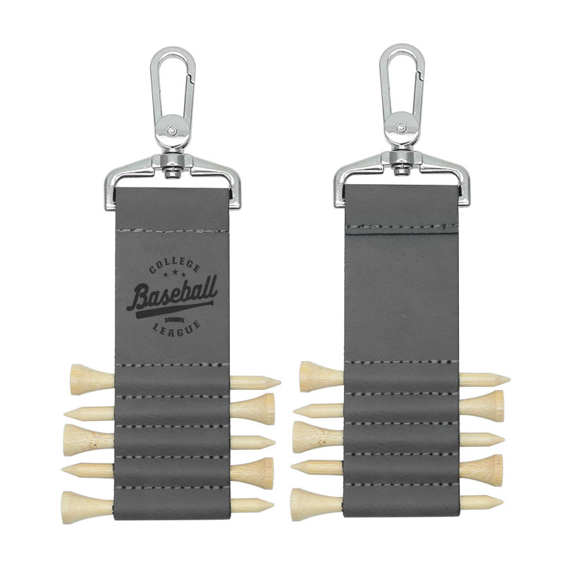 Porte-clés d'étiquette de sac de golf en similicuir laser avec 5 tees en bois
