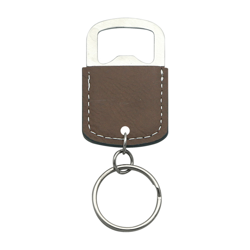 Porte-clés ouvre-bouteille ovale en similicuir laserable
