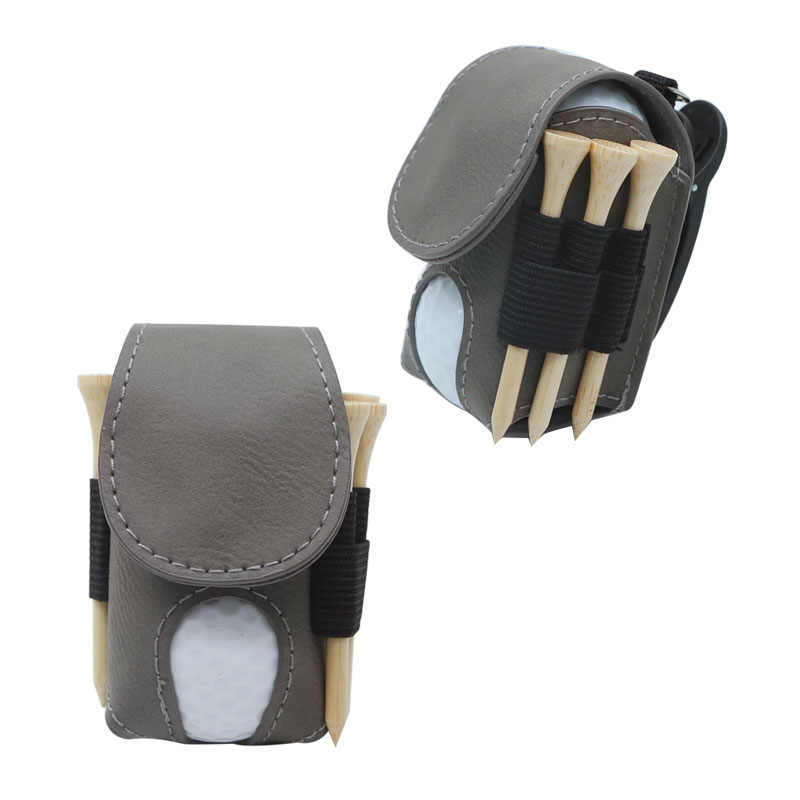 Support de balle de golf en similicuir laser avec 5 tees en bois