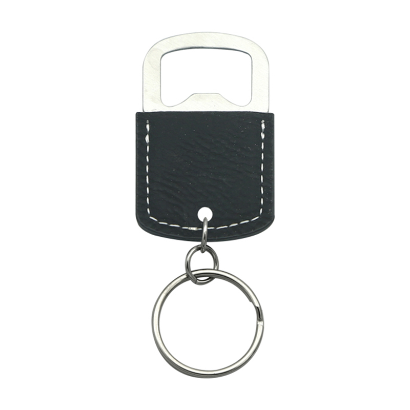 Porte-clés ouvre-bouteille ovale en similicuir laserable