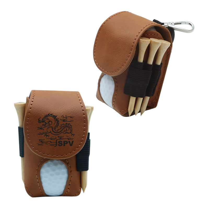 Support de balle de golf en similicuir laser avec 5 tees en bois