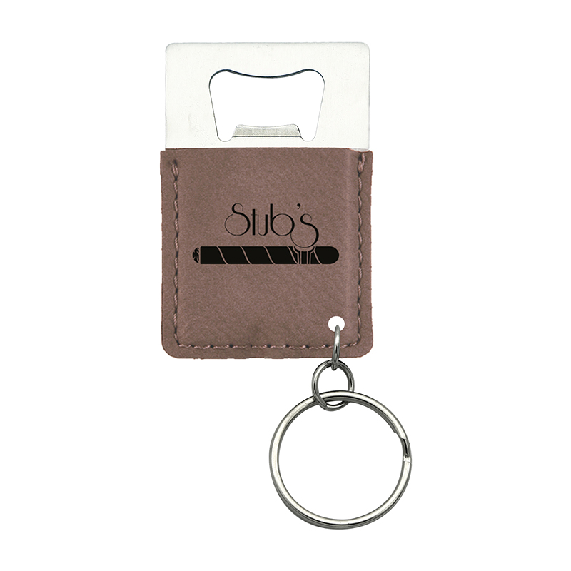 Porte-clés ouvre-bouteille rectangulaire en similicuir laser