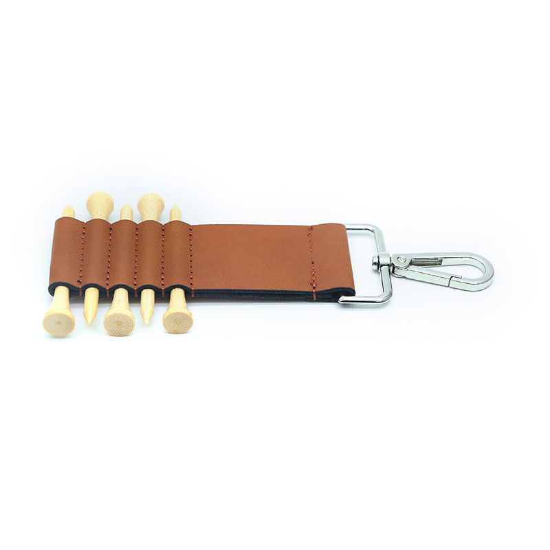 Porte-clés d'étiquette de sac de golf en similicuir laser avec 5 tees en bois