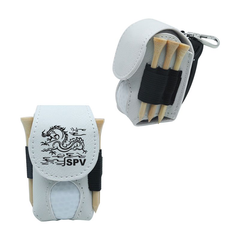 Support de balle de golf en similicuir laser avec 5 tees en bois