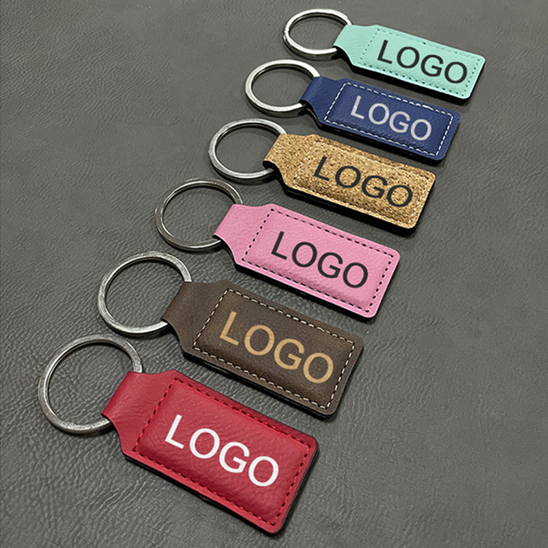 Porte-clés rectangulaires en similicuir laser avec bord huilé