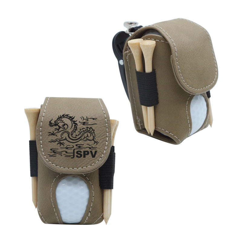 Support de balle de golf en similicuir laser avec 5 tees en bois