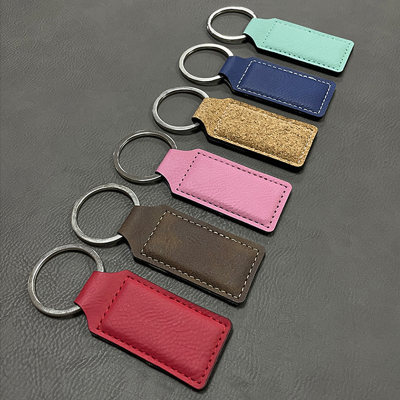 Porte-clés rectangulaires en similicuir laser avec bord huilé