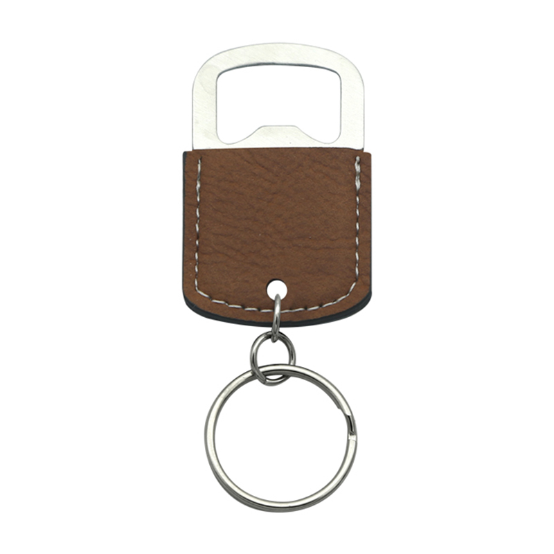 Porte-clés ouvre-bouteille ovale en similicuir laserable