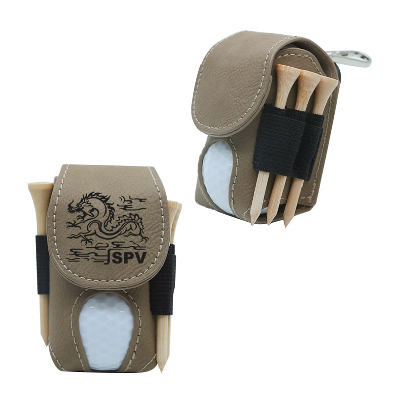 Support de balle de golf en similicuir laser avec 5 tees en bois