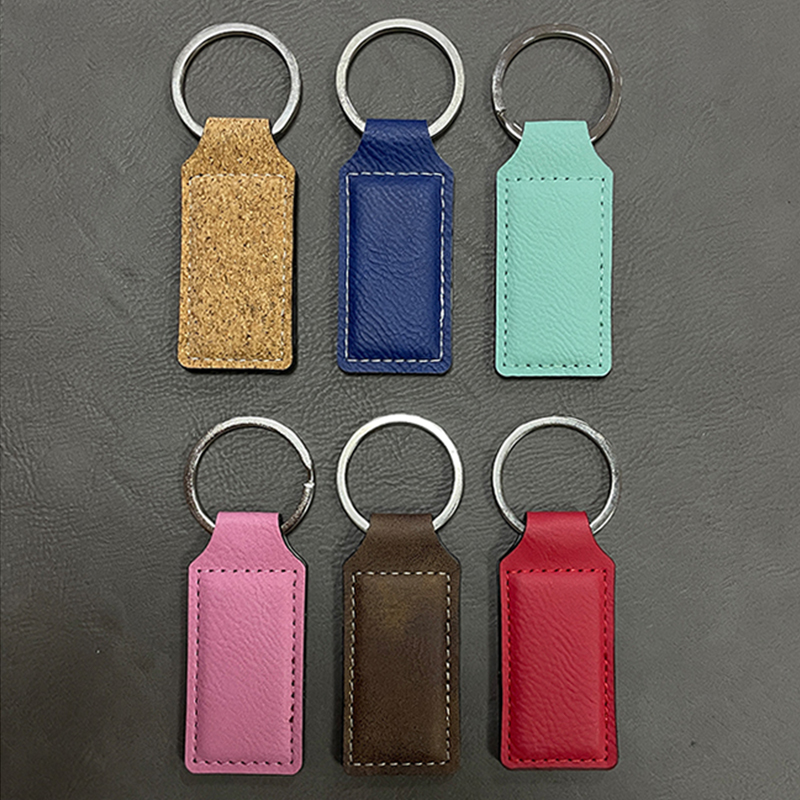 Porte-clés rectangulaires en similicuir laser avec bord huilé