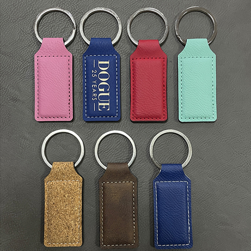 Porte-clés rectangulaires en similicuir laser avec bord huilé