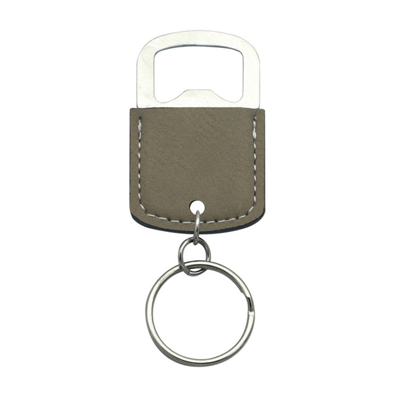 Porte-clés ouvre-bouteille ovale en similicuir laserable
