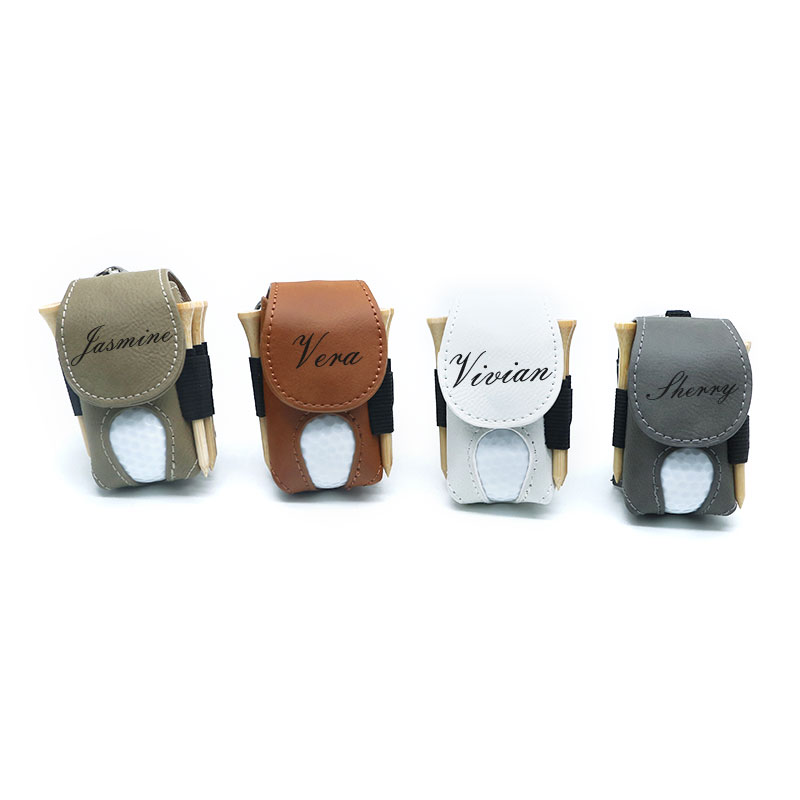 Support de balle de golf en similicuir laser avec 5 tees en bois
