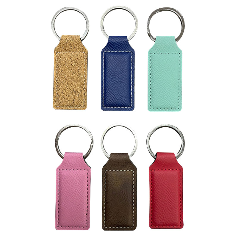 Porte-clés rectangulaires en similicuir laser avec bord huilé