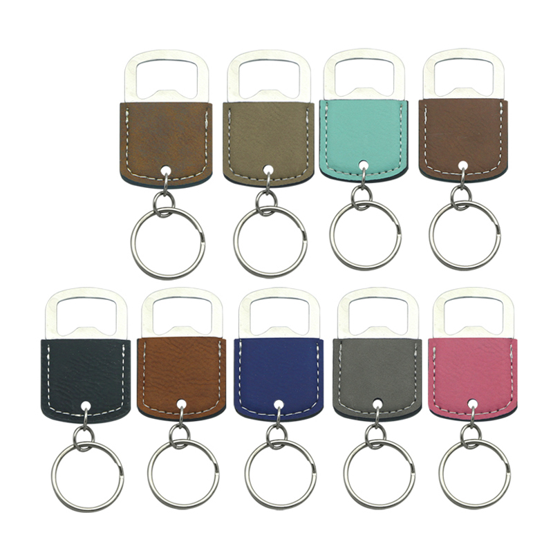 Porte-clés ouvre-bouteille ovale en similicuir laserable