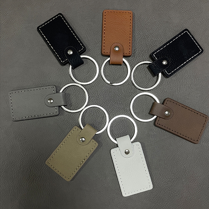 Porte-clés rectangulaires en similicuir laser avec bord huilé