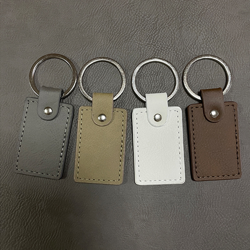 Porte-clés rectangulaires en similicuir laser avec bord huilé