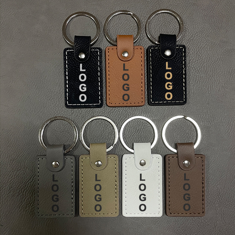 Porte-clés rectangulaires en similicuir laser avec bord huilé