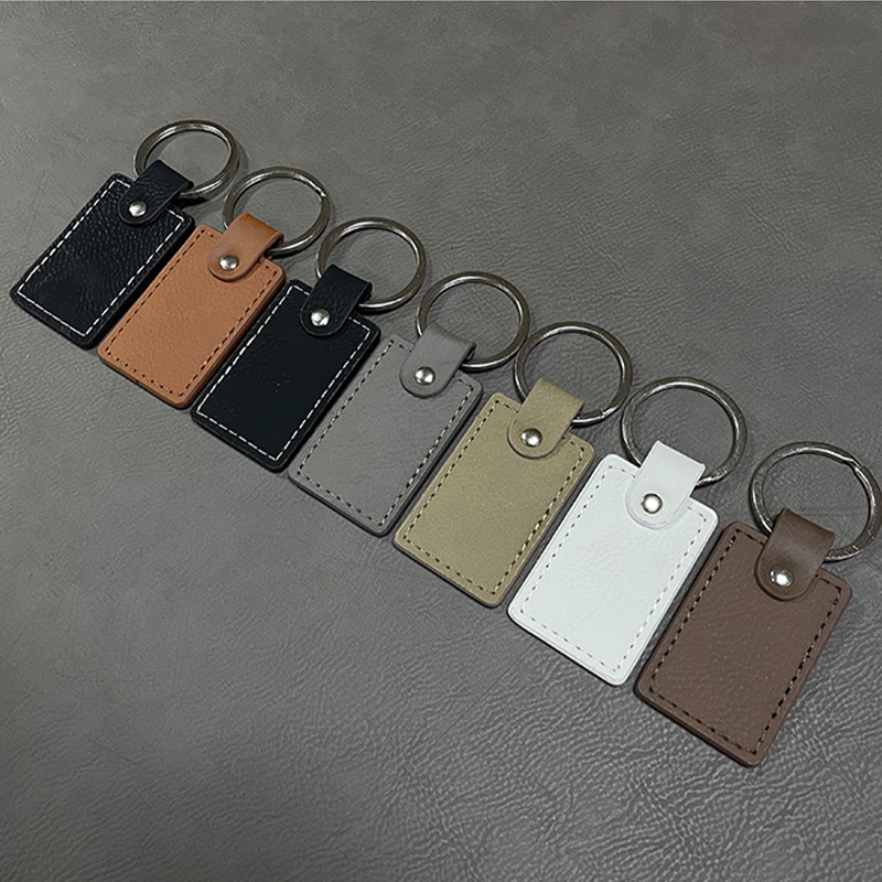 Porte-clés rectangulaires en similicuir laser avec bord huilé