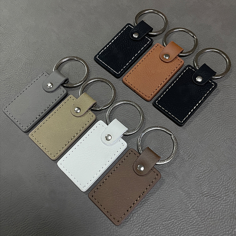 Porte-clés rectangulaires en similicuir laser avec bord huilé