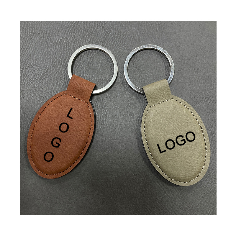 Porte-clés ovales en similicuir laser avec bord huilé