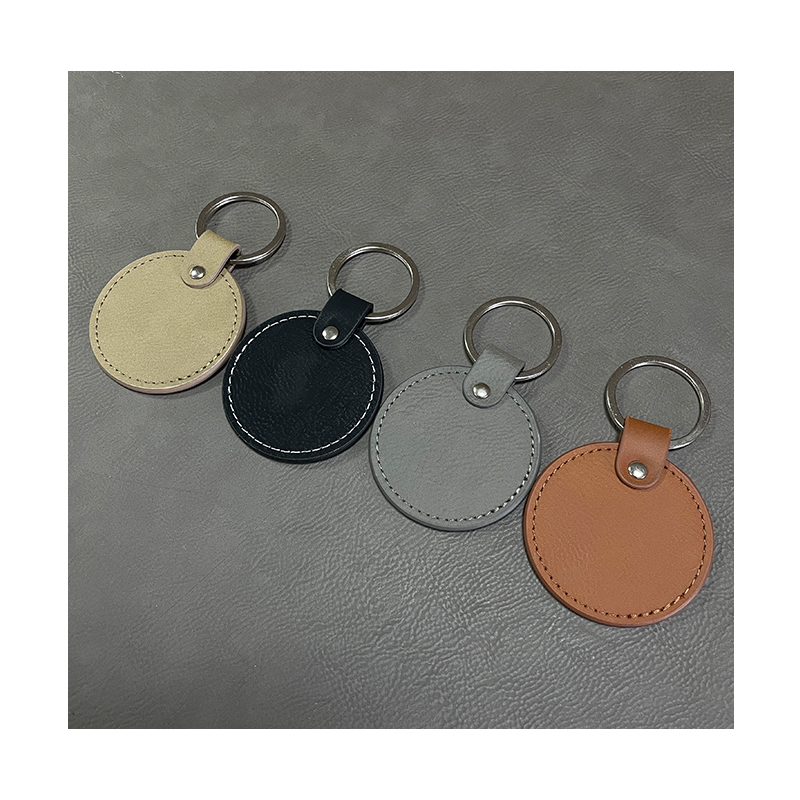 Porte-clés ronds en similicuir laserable avec bord huilé